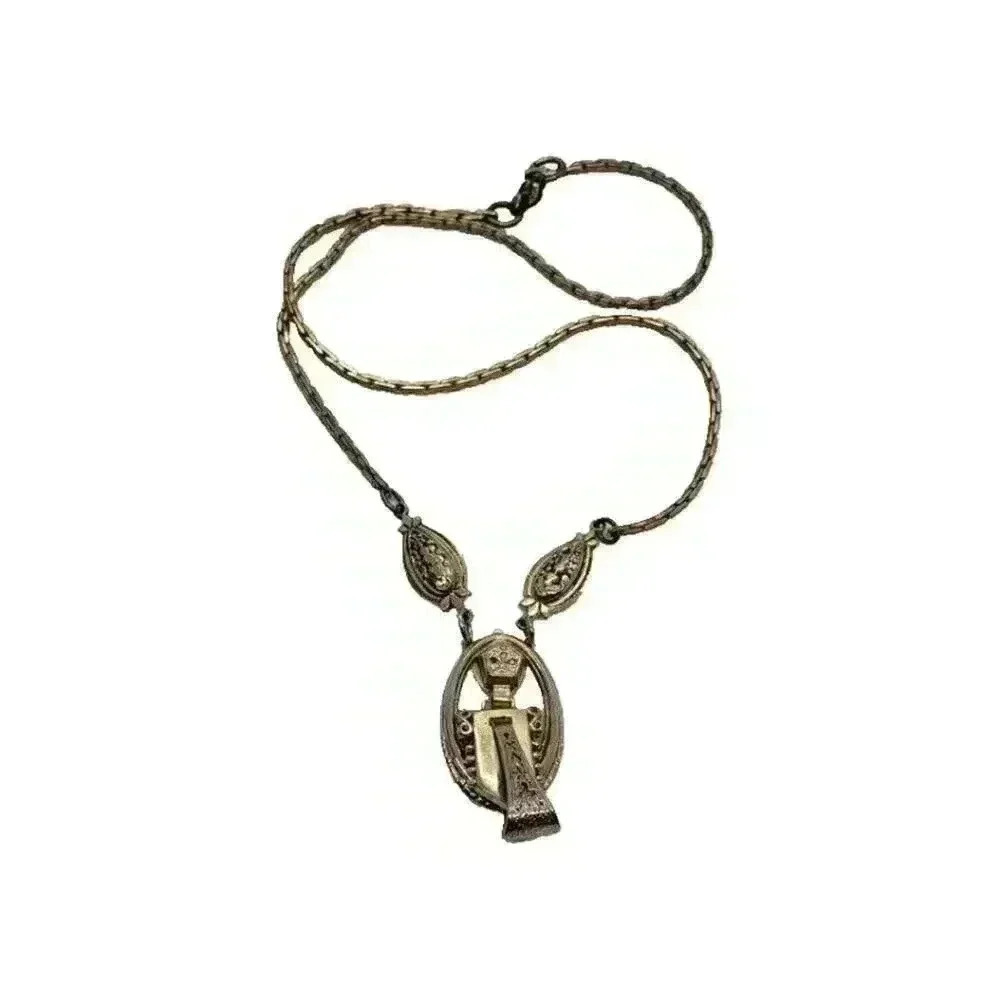 Antique Victorian Necklace Watch Fob Charm Gold Plated Sterling Silver chatelain